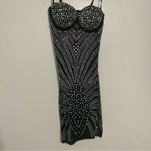 Banjul Black Iridescent Rhinestone Cocktail Dress Size Medium